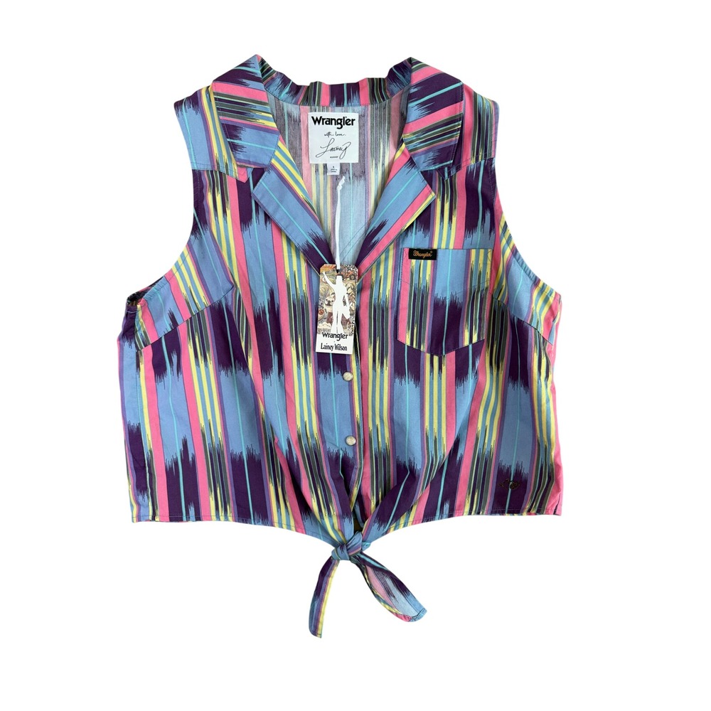 Wrangler x Lainey Wilson Women Large Ikat Stripe Button Down Shirt Western NWT